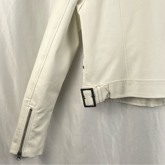 Love Tree White Vegan Leather Moto Zipper Jacket Size Large - Picture 15 of 16